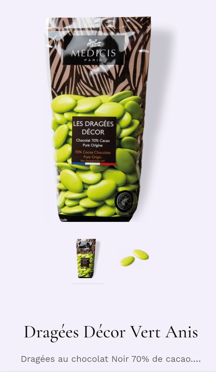 Dragées chocolat 70% de cacao couleur vert anis sachet de 250g