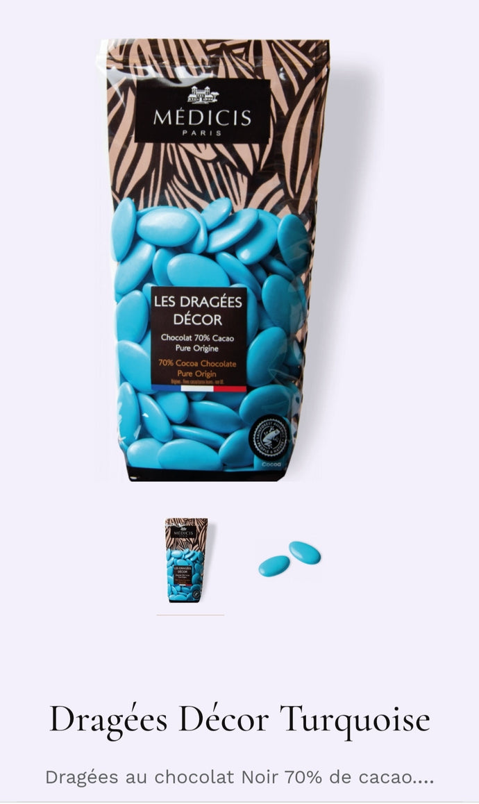Dragées chocolat 70% de cacao couleur Turquoise sachet de 250g