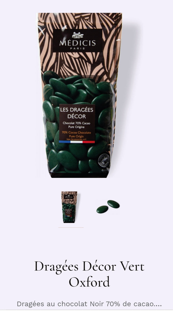 Dragées chocolat 70% de cacao couleur vert oxford sachet de 250g