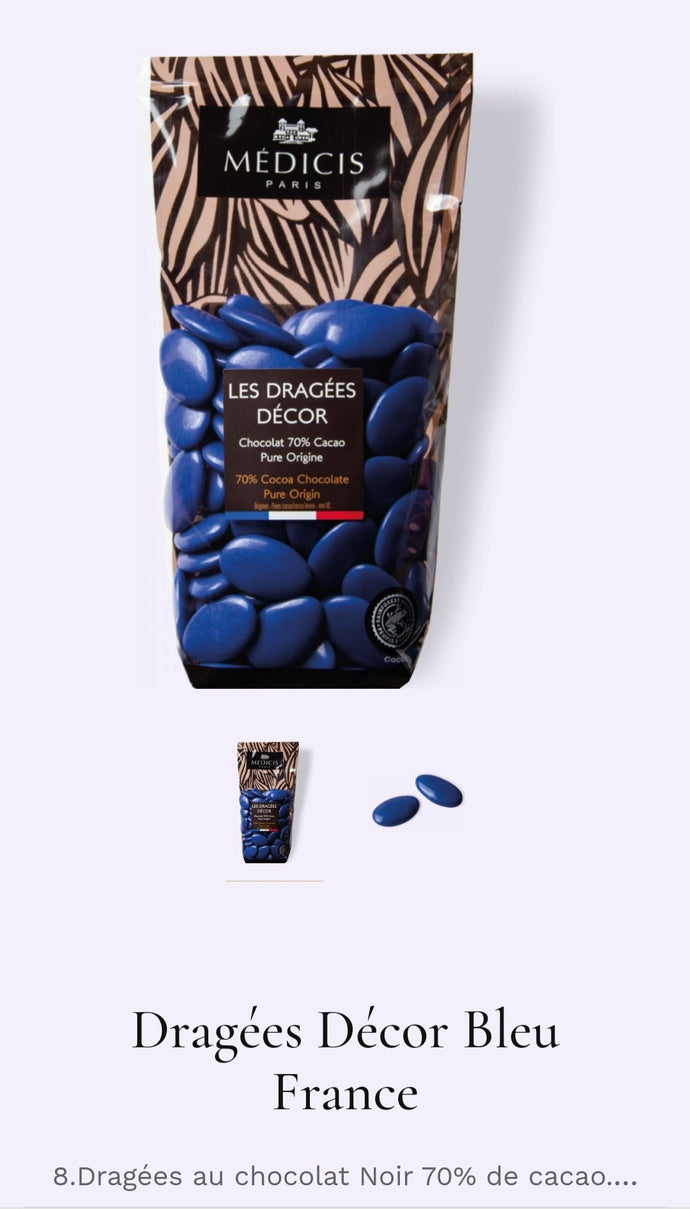 Dragées chocolat 70% de cacao couleur bleu france sachet de 250g